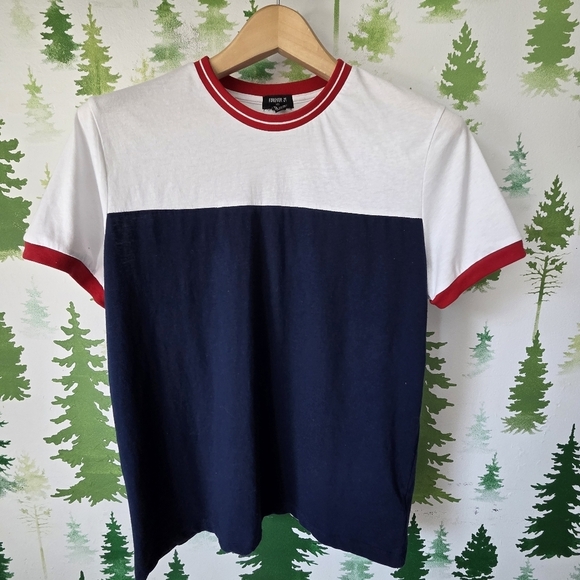 Forever 21 Other - Colorblock Navy and White T‑Shirt with Red Trim